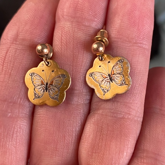 SALE 2/$20 Vintage Reed & Barton pierced earrings,silver & gold w/butterflies - Picture 2 of 5